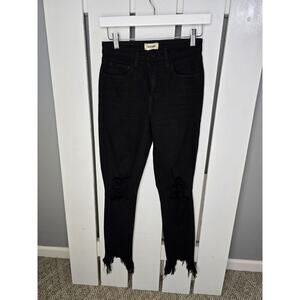 L'Agence High Line Skinny High Rise Saturated Black Distruct Distressed Jeans 24